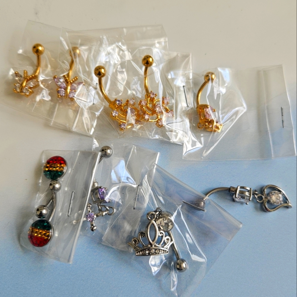 New Gold & Silver Belly Button Rings Lot Bundle Of Belly Button Rings Bundle